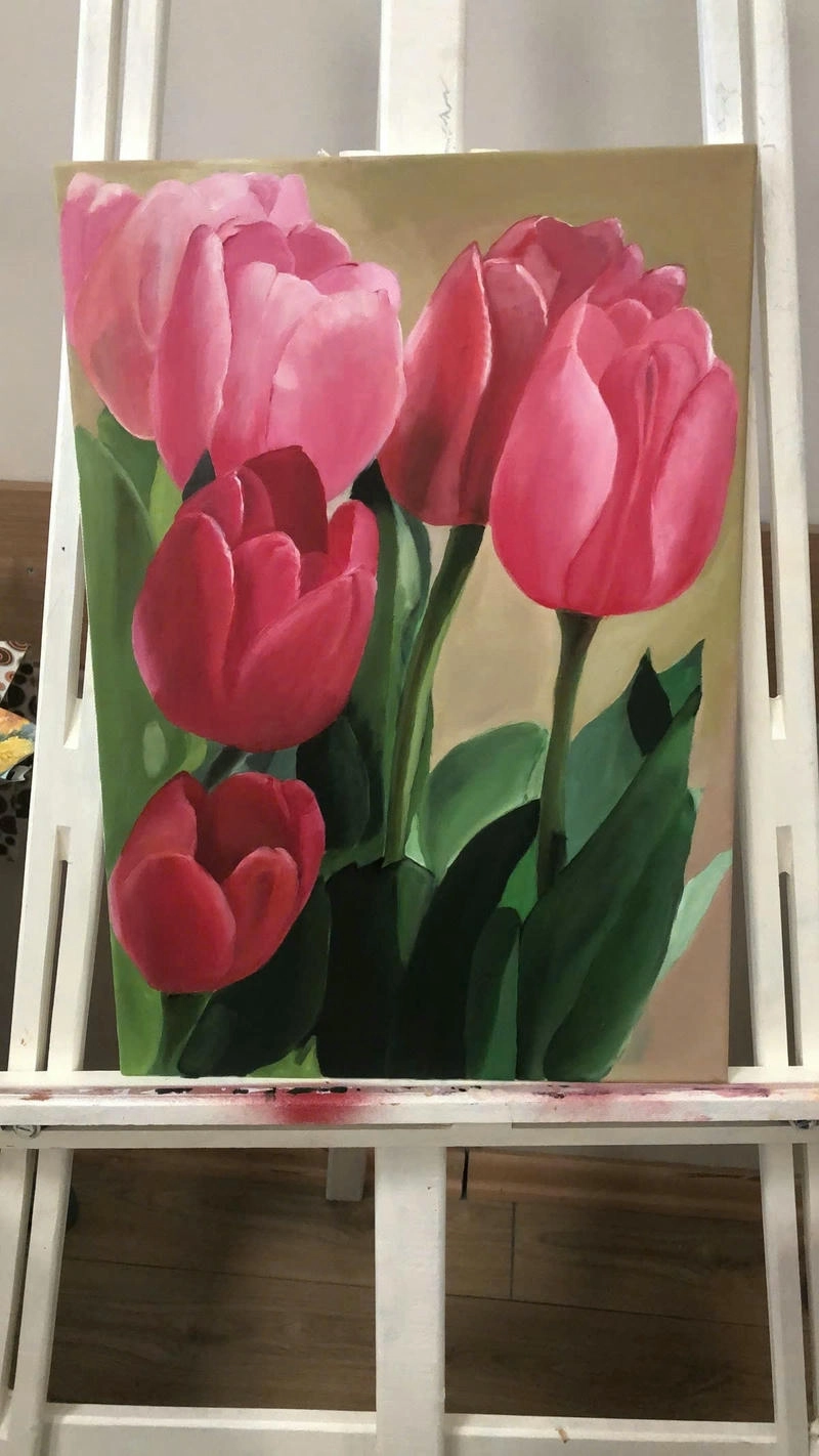 vẽ tranh phong cảnh hoa tulip thiên nhiên 