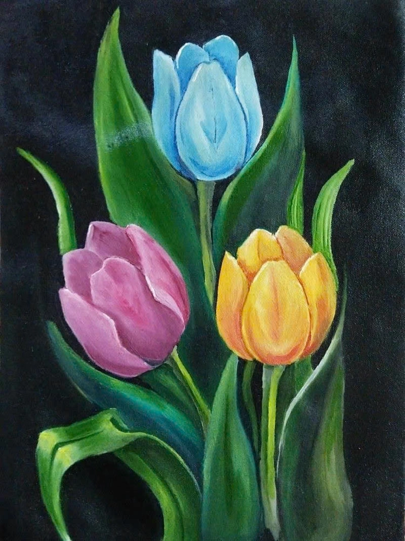 tranh vẽ hoa tulip bằng màu nước nghệ thuật 