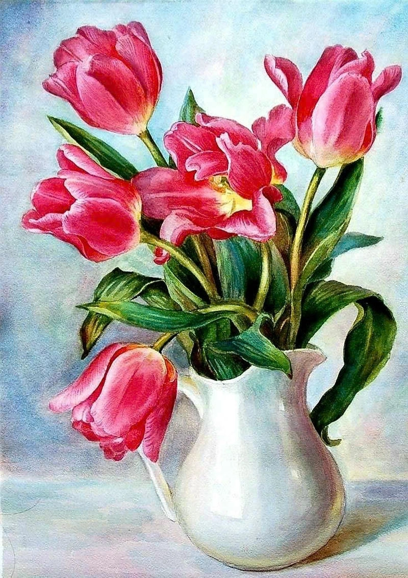 vẽ tranh phong cảnh hoa tulip thiên nhiên 