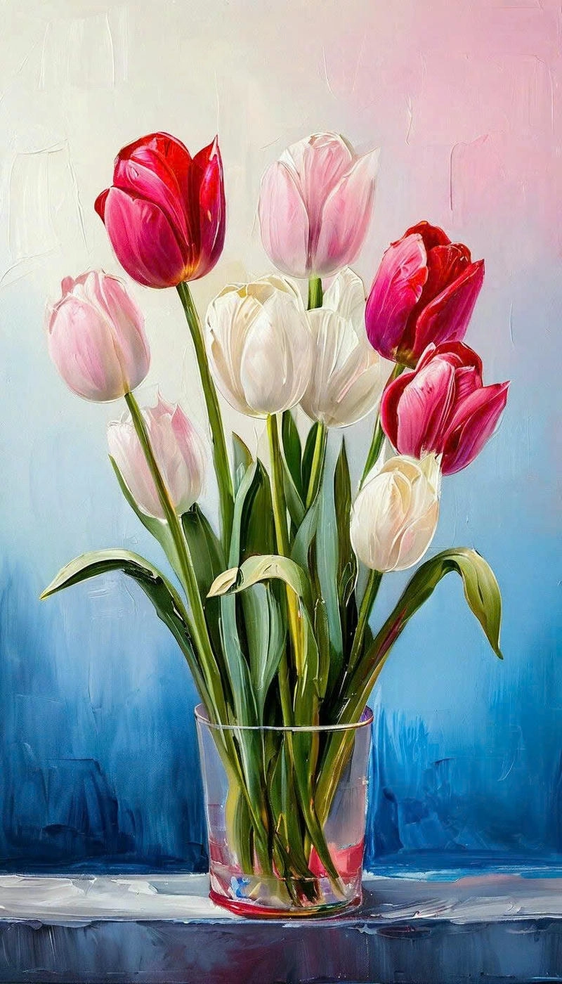 tranh vẽ hoa tulip bằng màu nước mềm mại 