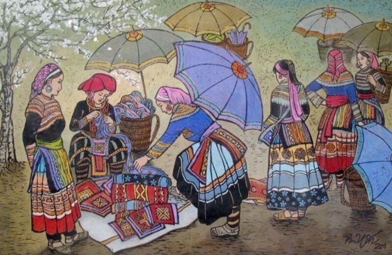tranh vẽ làng nghề truyền thống đẹp