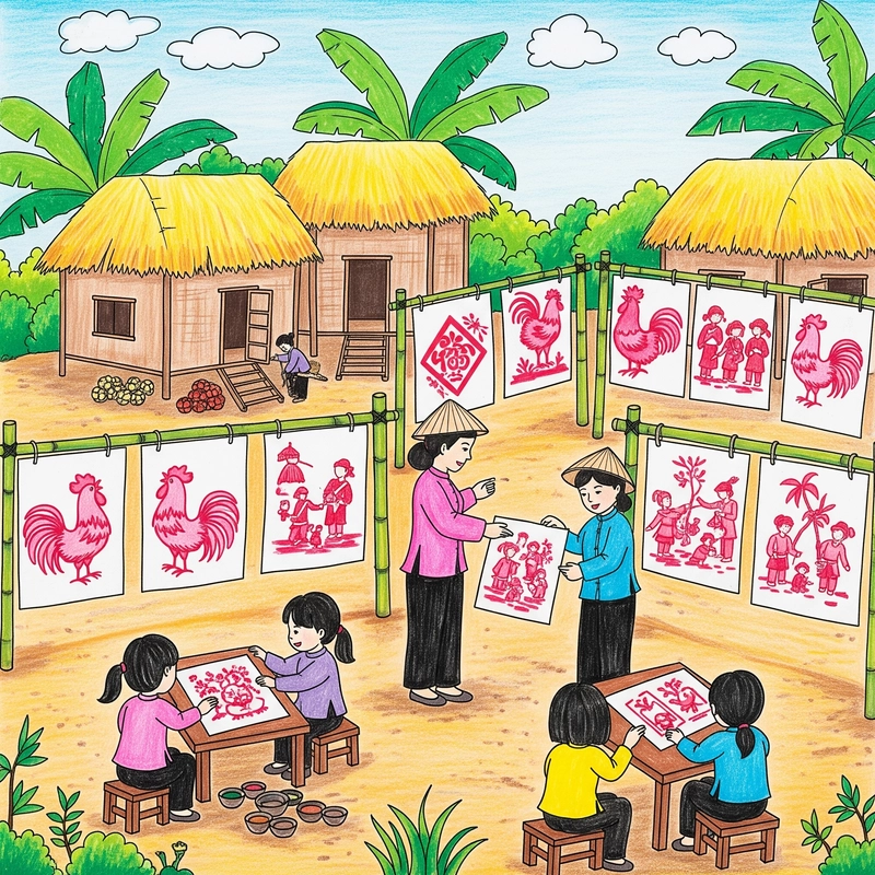 ý tưởng vẽ tranh làng nghề truyền thống đơn giản 