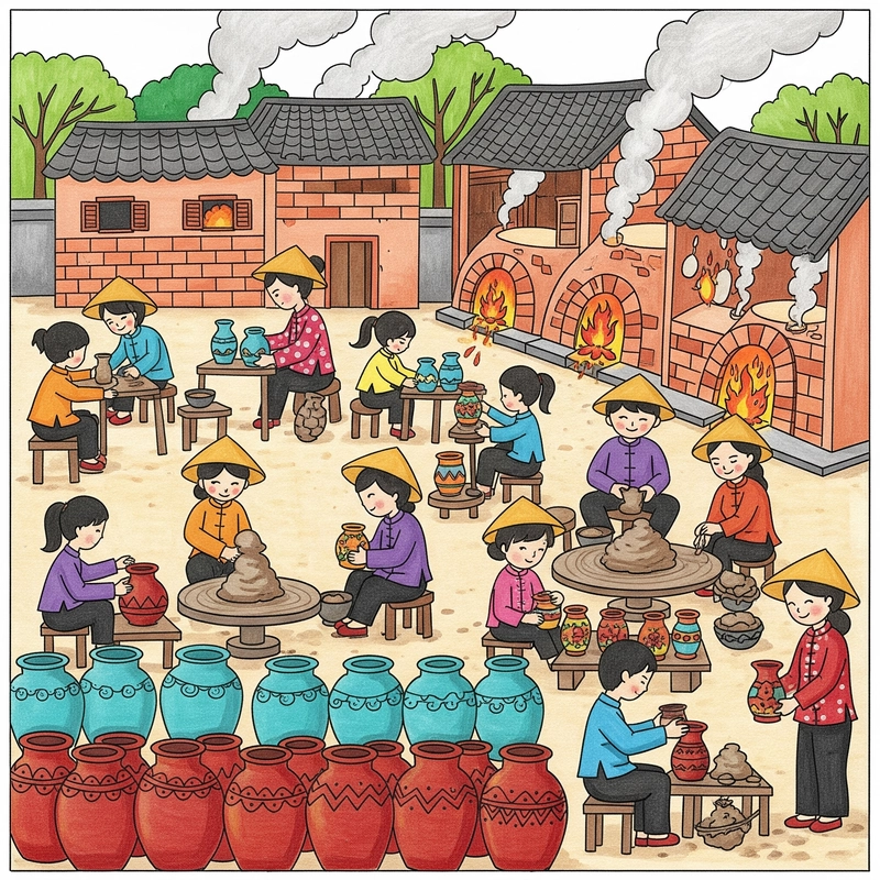 vẽ đơn giản đề tài làng nghề truyền thống 
