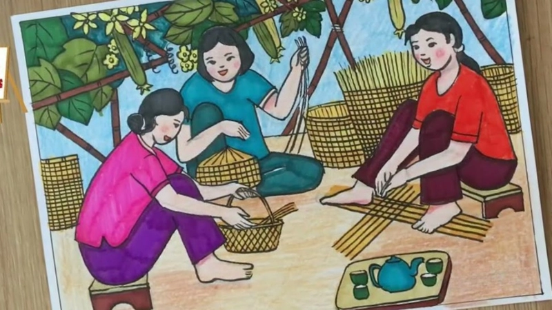 vẽ tranh làng nghề truyền thống mang màu sắc dân gian 