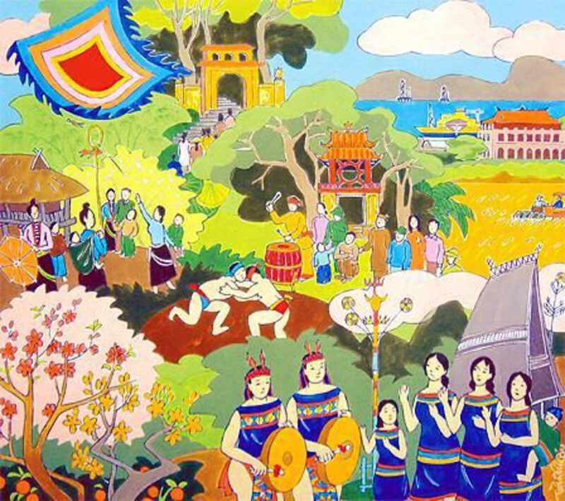 tranh vẽ nghề đan lát thủ công mỹ nghệ 