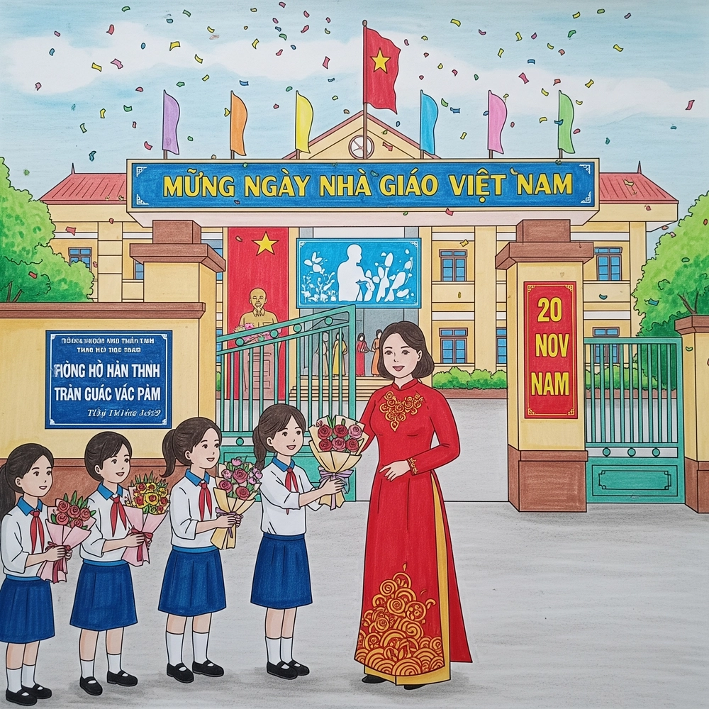 vẽ tranh nghề giáo viên và học sinh 