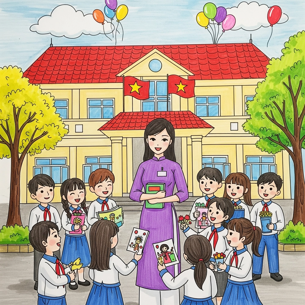 vẽ tranh nghề nghiệp cô giáo lớp 1 