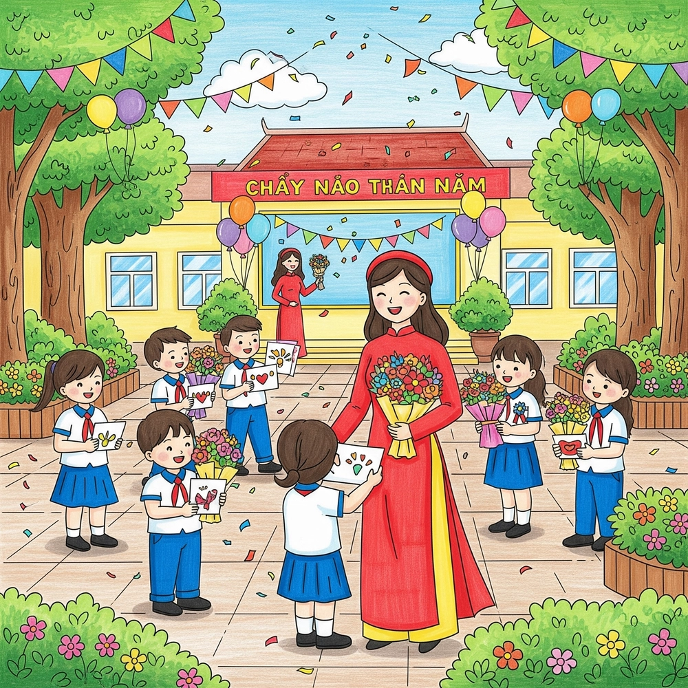 tranh vẽ về nghề giáo viên truyền cảm hứng 