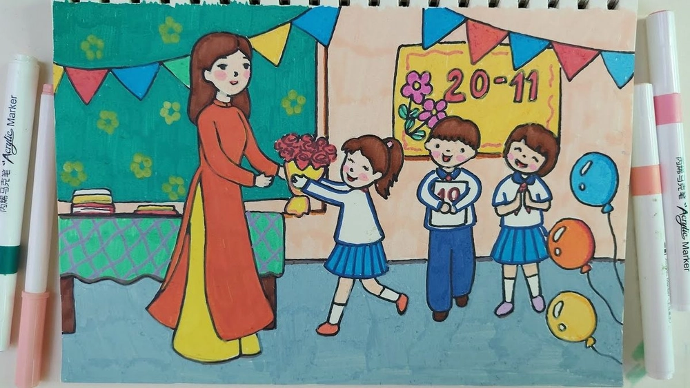 vẽ tranh nghề giáo viên cho học sinh 