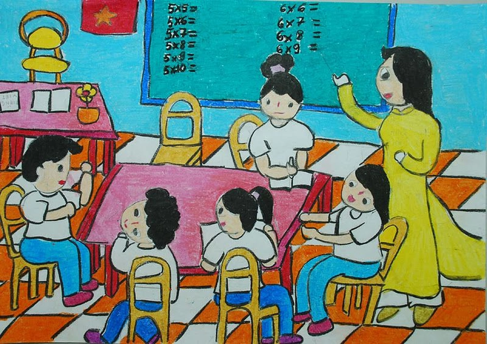 tranh vẽ nghề giáo viên thiếu nhi vẽ 