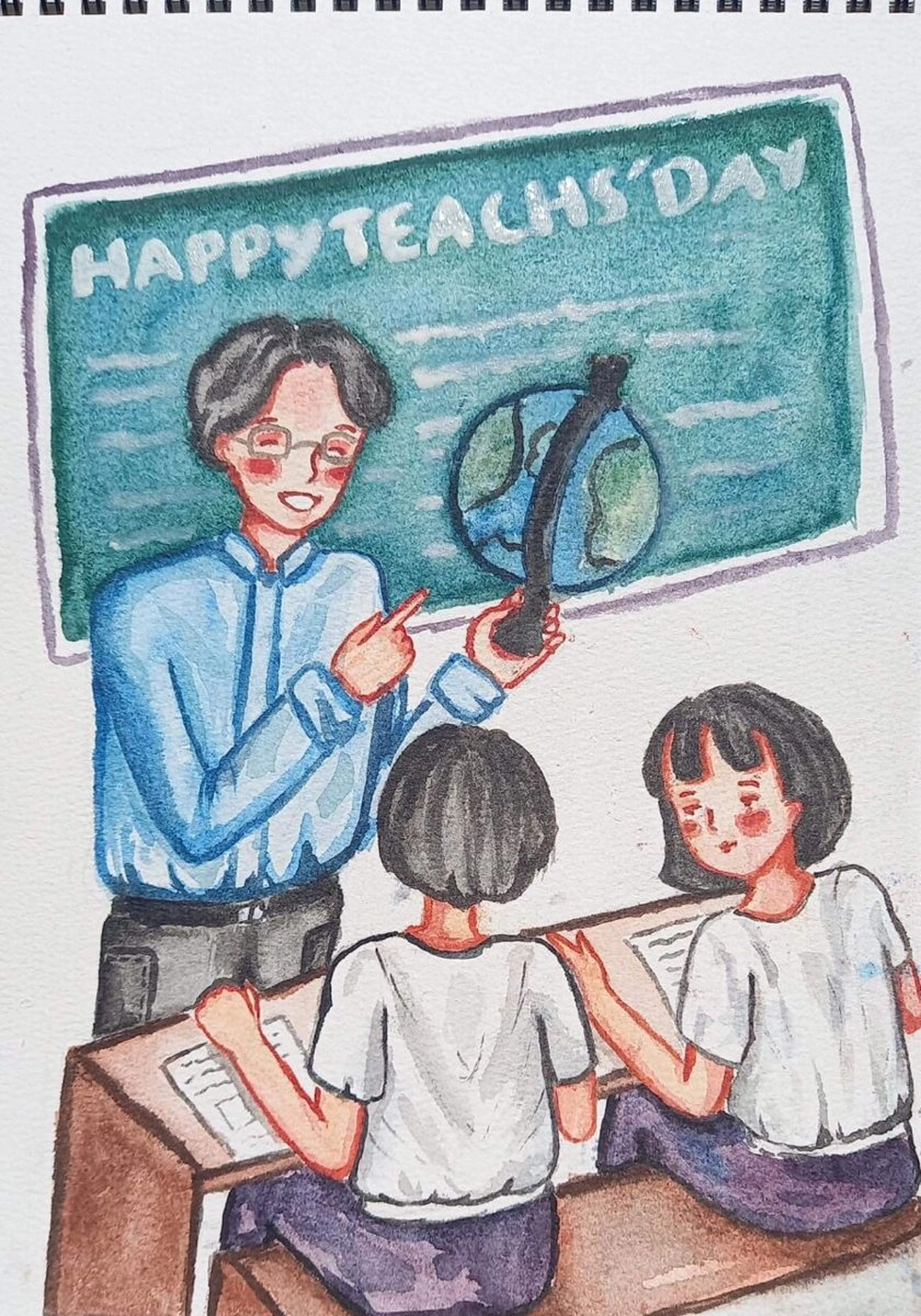 vẽ tranh nghề nghiệp cô giáo tận tâm 
