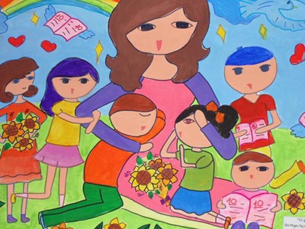tranh vẽ về nghề giáo viên cảm động 