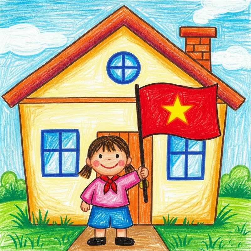 in tranh vẽ ngôi nhà theo mẫu 