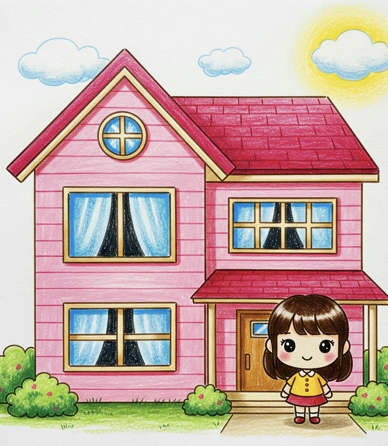 tranh vẽ ngôi nhà đẹp đơn giản 