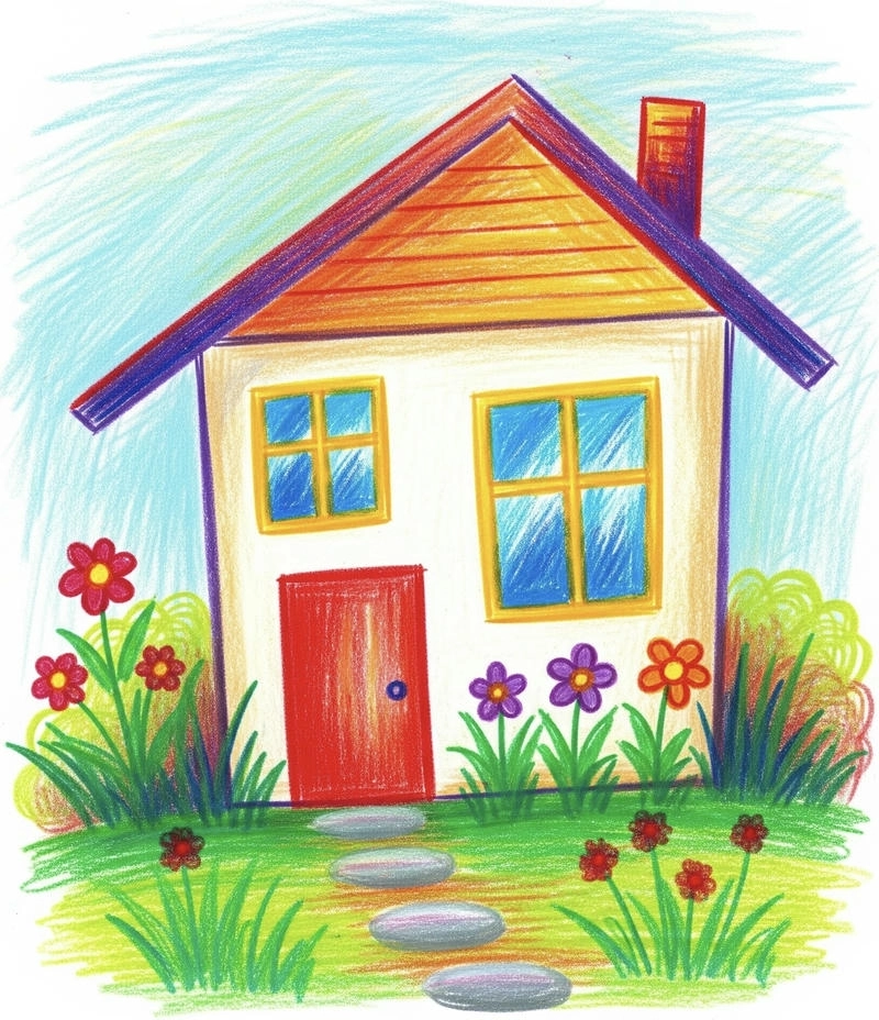 tranh vẽ ngôi nhà đơn giản đẹp 