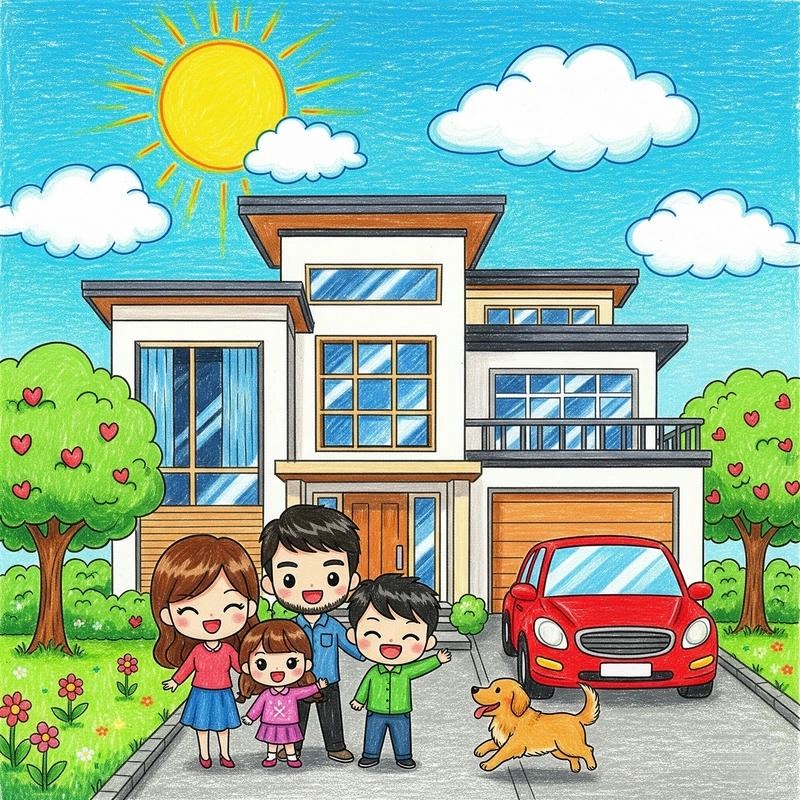 vẽ ngôi nhà trong tranh lớp 7 đơn giản 