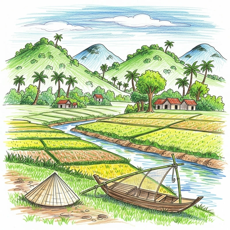 tranh vẽ phong cảnh quê hương 