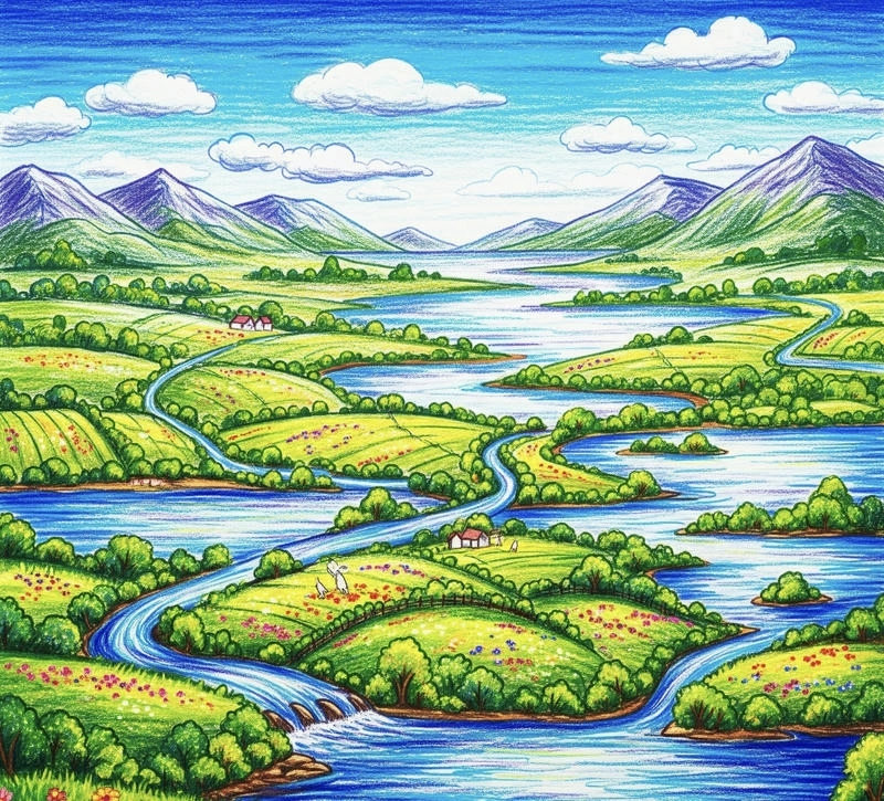 tranh vẽ cảnh đẹp quê hương ruộng lúa 