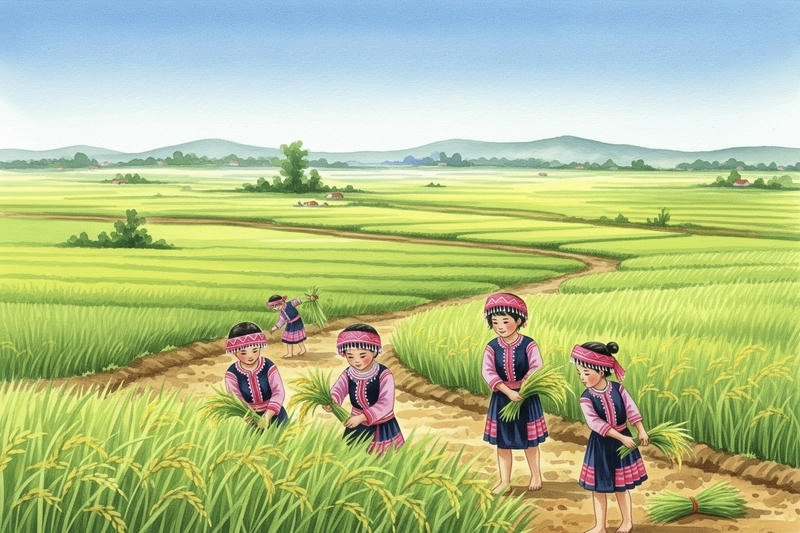 tranh vẽ quê hương mùa gặt 