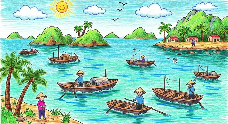 tranh vẽ quê hương bằng sáp màu 