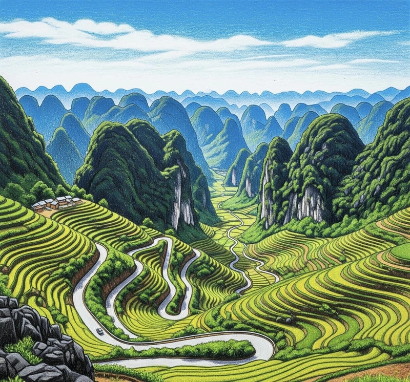 tranh vẽ quê hương em mùa hè xanh 