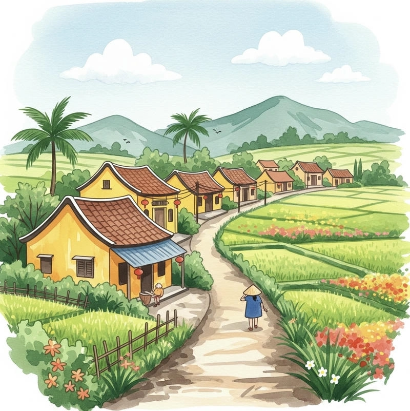 tranh vẽ yêu quê hương đất nước bằng màu nước 