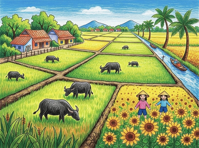 tranh vẽ quê hương lớp 6, lớp 7 