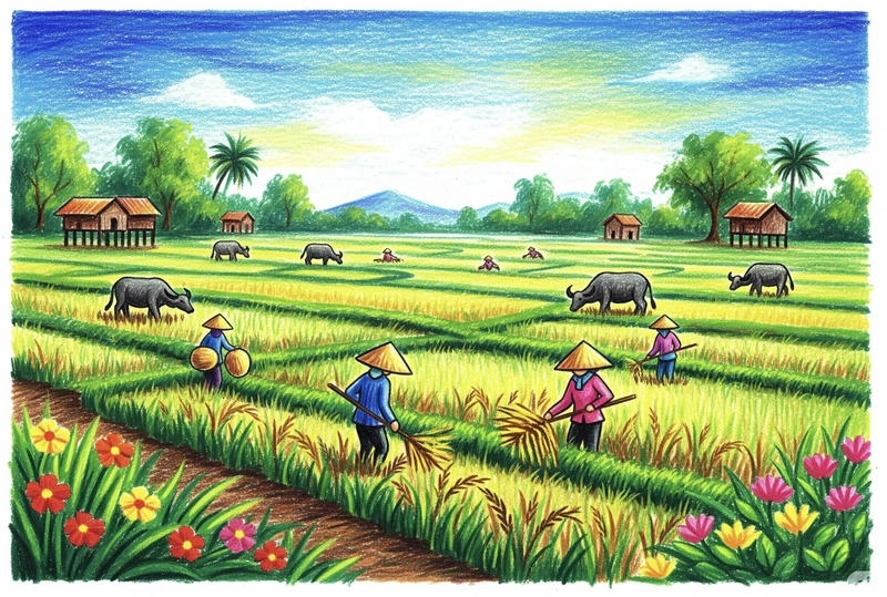 tranh vẽ cảnh đẹp quê hương bằng bút chì 