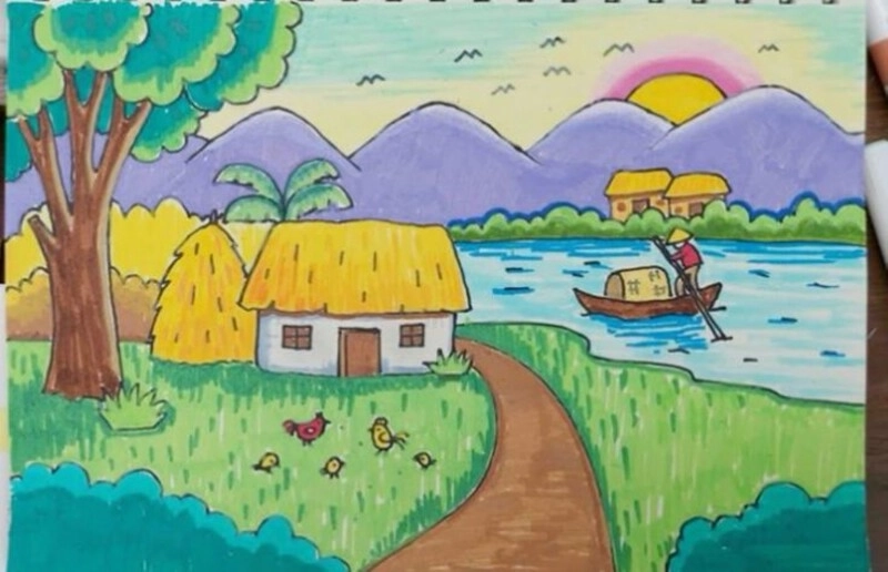 vẽ tranh về cảnh quan thiên nhiên núi rừng 