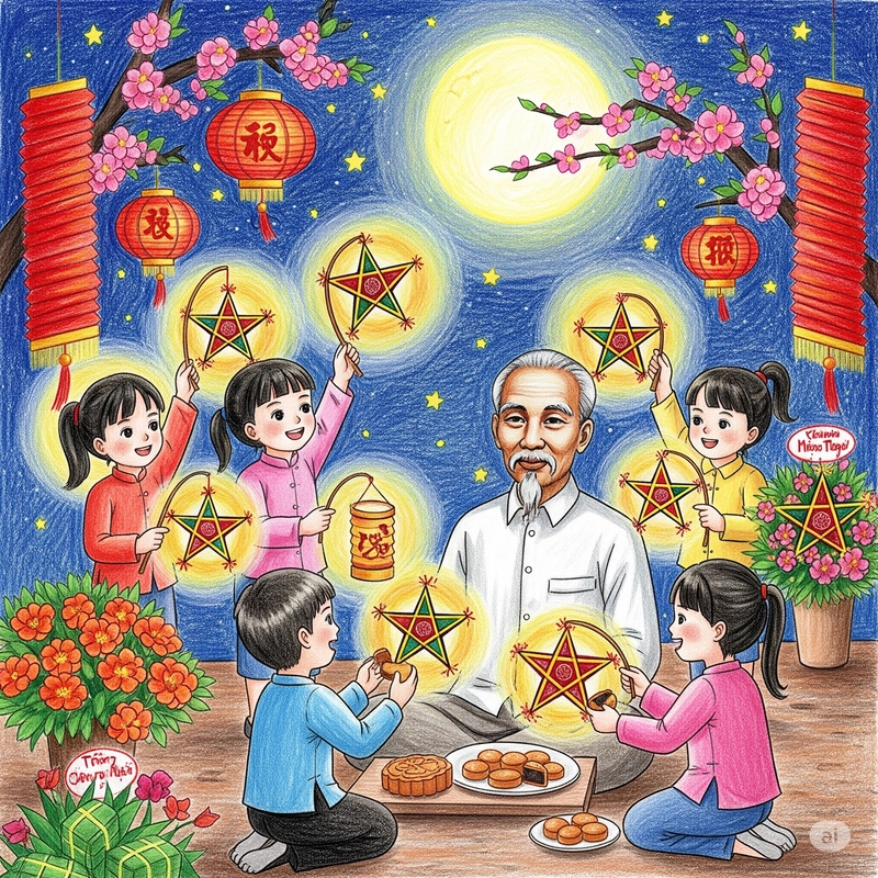 vẽ tranh bác hồ và thiếu nhi đẹp nhất 