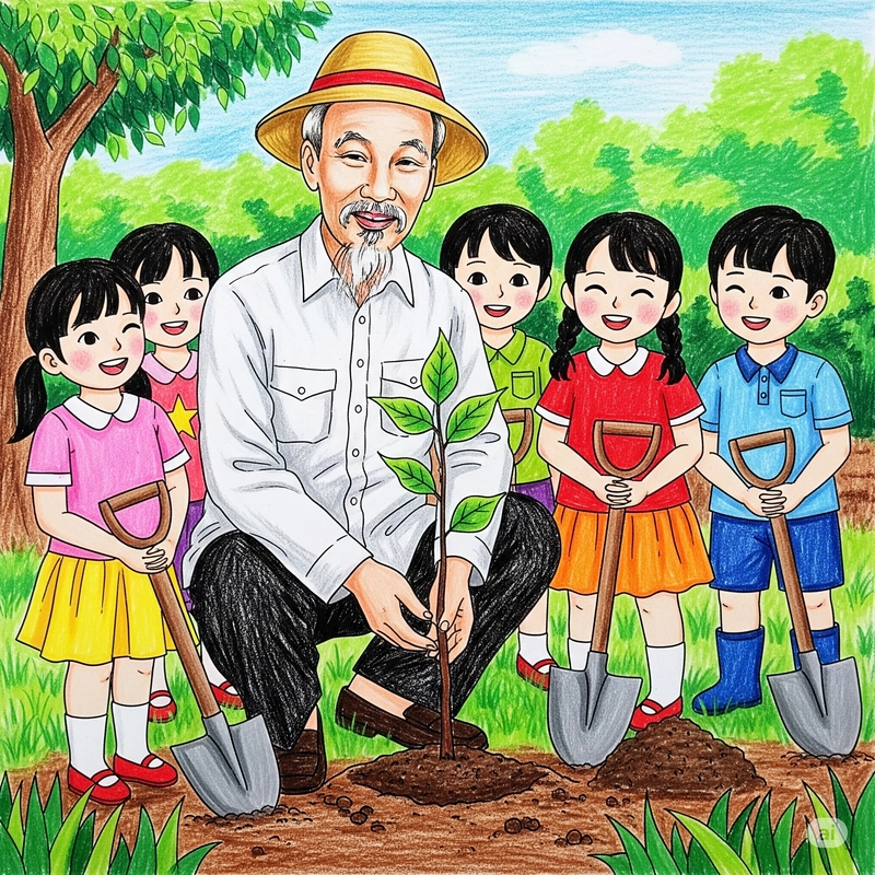 tranh đơn giản bác hồ 