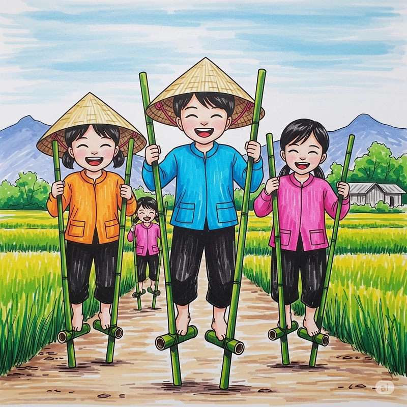 tranh vẽ trò chơi dân gian đơn giản 