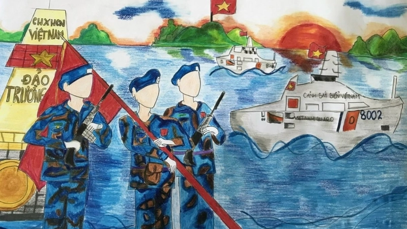 tranh vẽ biển đảo quê hương đơn giản 