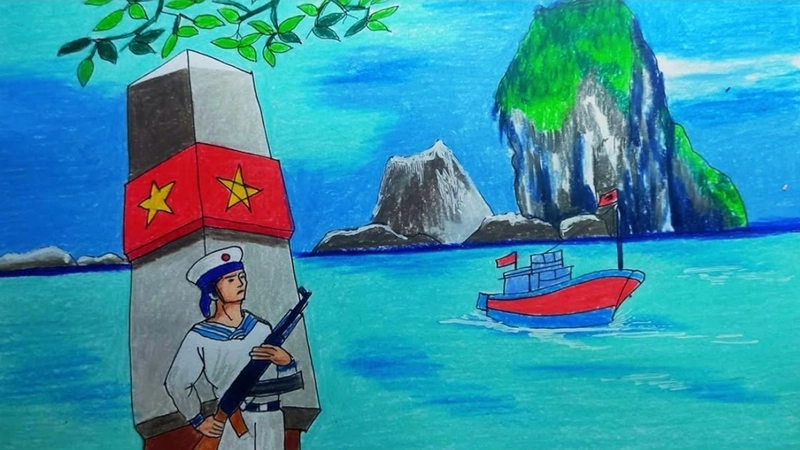 tranh vẽ về biển đảo việt nam lớp 4 dễ thương 