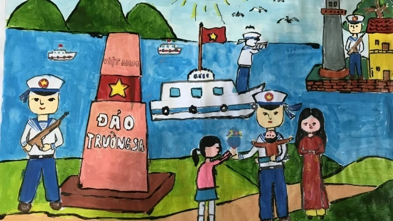 tranh vẽ về biển đảo việt nam lớp 4 có ngọn hải đăng 