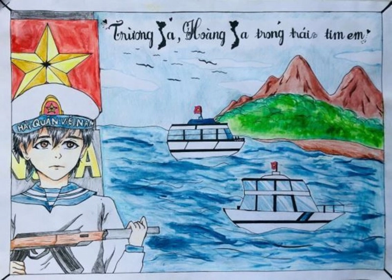 tranh vẽ về biển đảo việt nam lớp 4 có cây phong ba 