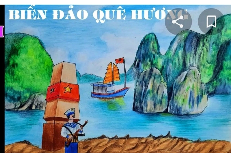 tranh vẽ về biển đảo việt nam lớp 4 có sóng biển 