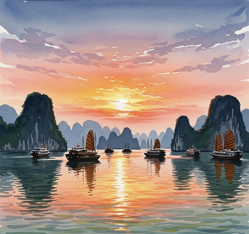 tranh vẽ vịnh hạ long sơn dầu 