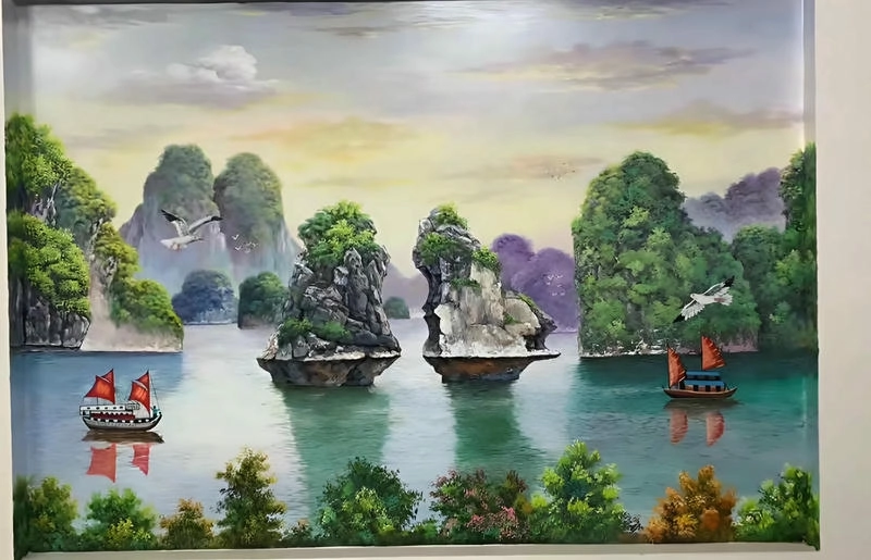 tranh vẽ vịnh hạ long đẹp 