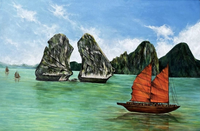 tranh vẽ vịnh hạ long decor nhà 