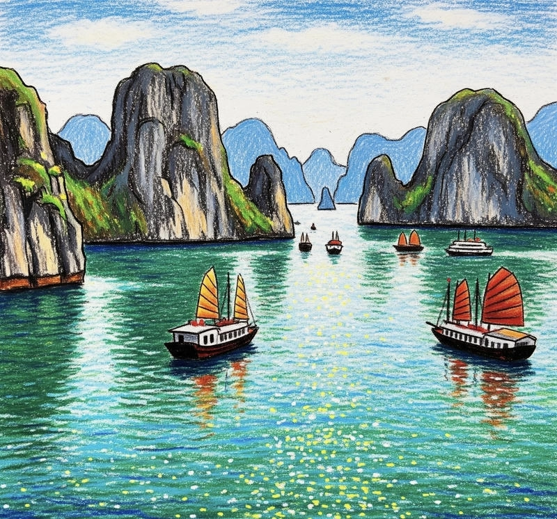 tranh vẽ vịnh hạ long treo tường 