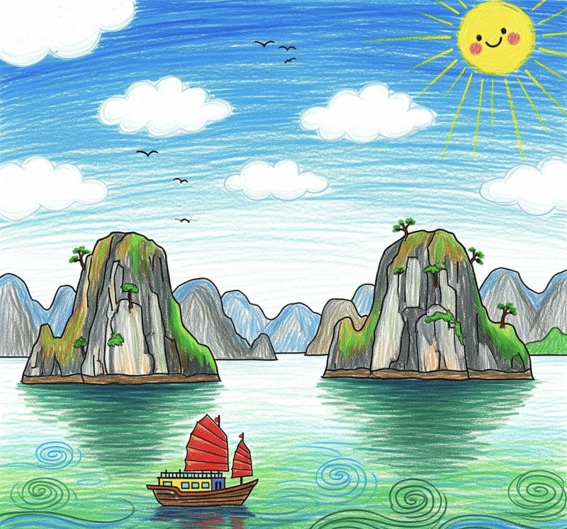 tranh vẽ vịnh hạ long nghệ thuật 