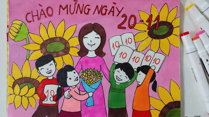 vẽ tranh 20 tháng 11 đơn giản đẹp 