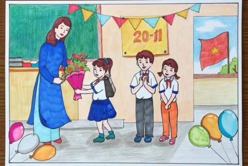 ảnh vẽ tranh 20 11 đơn giản dễ vẽ 