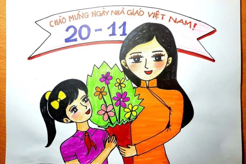 vẽ tranh 20 11 đơn giản đẹp lớp 3 