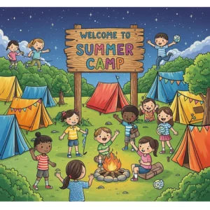 vẽ tranh cắm trại đơn giản phong cảnh hè