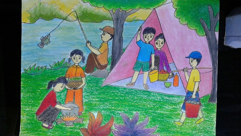 vẽ tranh cắm trại ngày hè cho học sinh lớp 5 