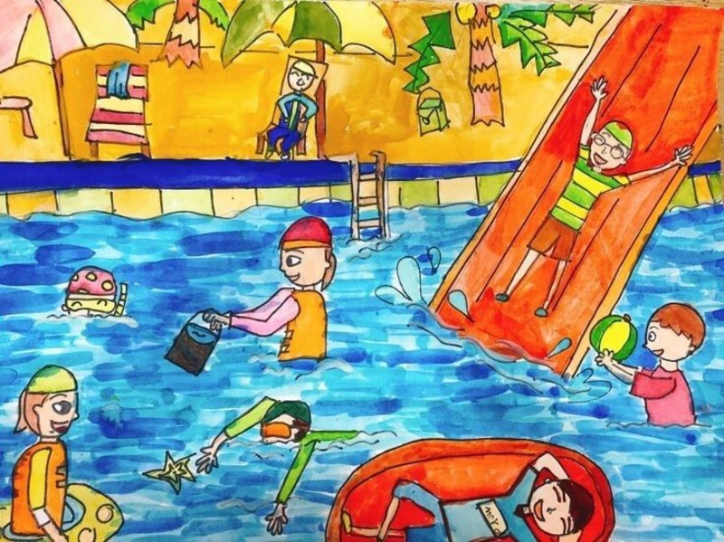 vẽ chủ đề mùa hè của em đi chơi cùng gia đình 