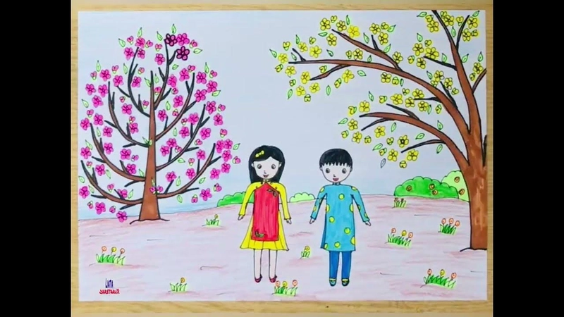 tranh chủ đề xuân cho học sinh 