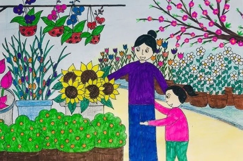 mẫu tranh vẽ mùa xuân 